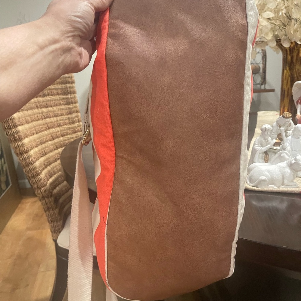 Merona Coral and White Striped Tote Bag - Picture 3 of 6